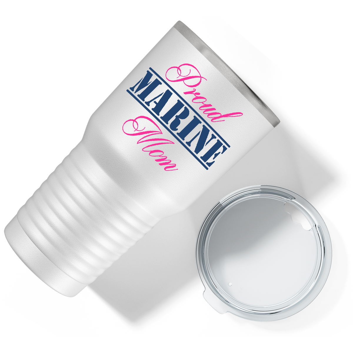 Proud Marine Mom on White 30 oz Stainless Steel Tumbler