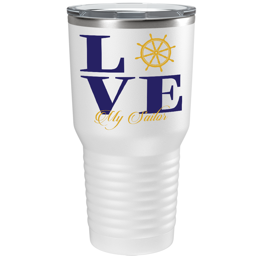 Navy Love on White 30 oz Stainless Steel Tumbler