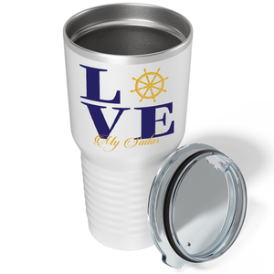 Navy Love on White 30 oz Stainless Steel Tumbler