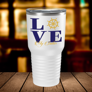 Navy Love on White 30 oz Stainless Steel Tumbler