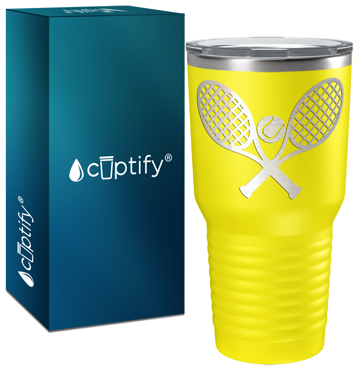 Tennis Rackets and Ball Laser Engraved on Stainless Steel Tennis Tumbler