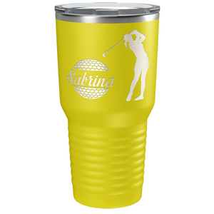 Personalized Female Golfer Laser Engraved on Stainless Steel Golf Tumbler