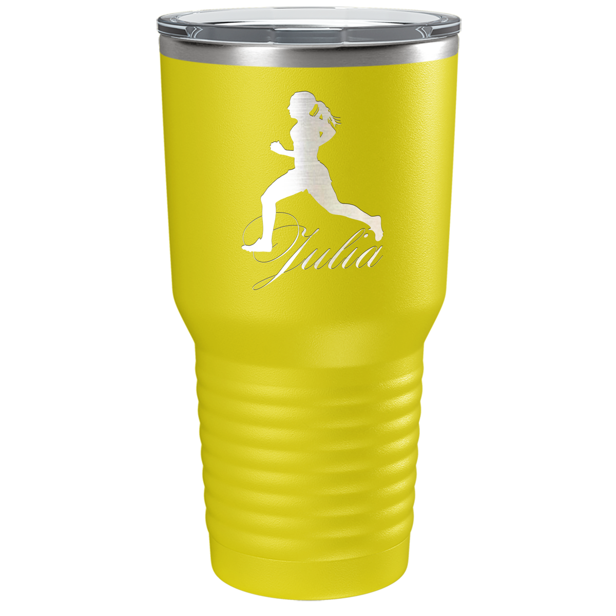 Personalized Running Women Silhouette Laser Engraved on Stainless Steel Cross Country Tumbler
