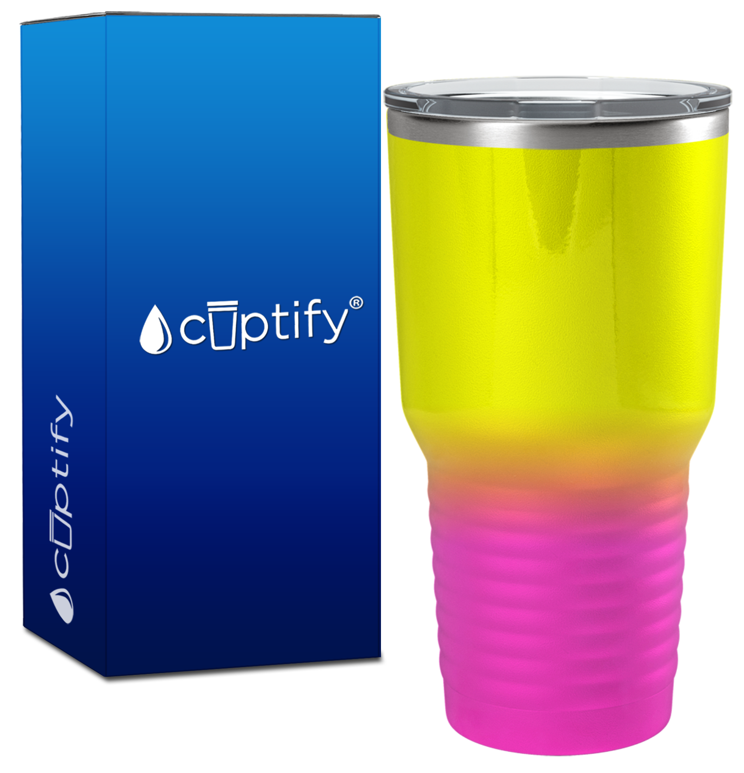Custom Laser Engraved 30oz Yellow Pink Ombre Stainless Steel Tumbler