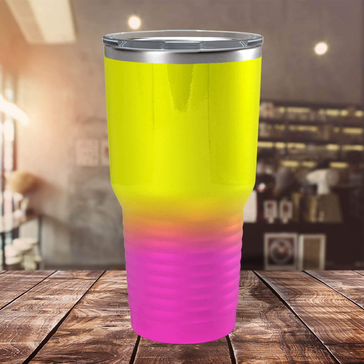 Custom Laser Engraved 30oz Yellow Pink Ombre Stainless Steel Tumbler
