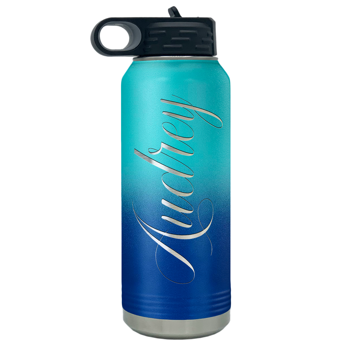Cuptify Personalized Laser Engraved on Cyan Blue Ombre Sports Bottle