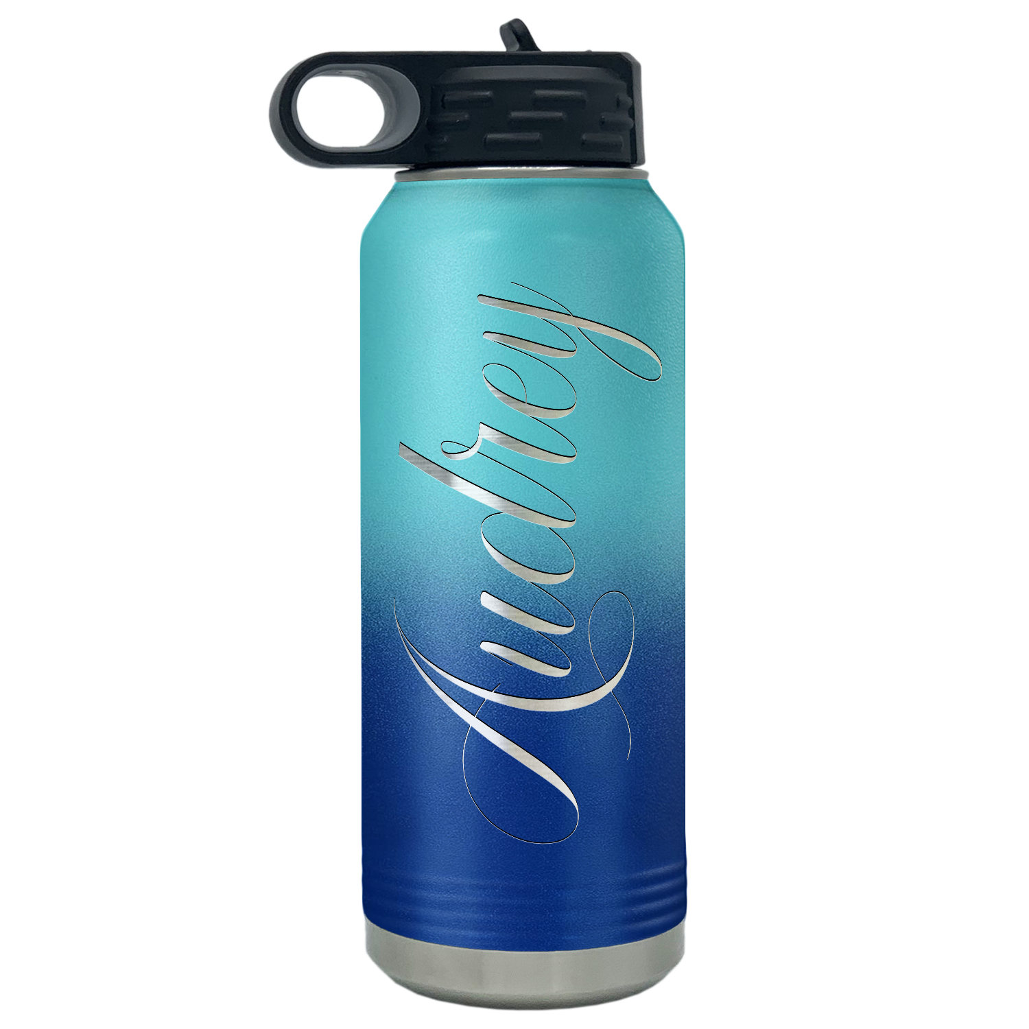 Cuptify Personalized Laser Engraved on Cyan Blue Ombre Sports Bottle