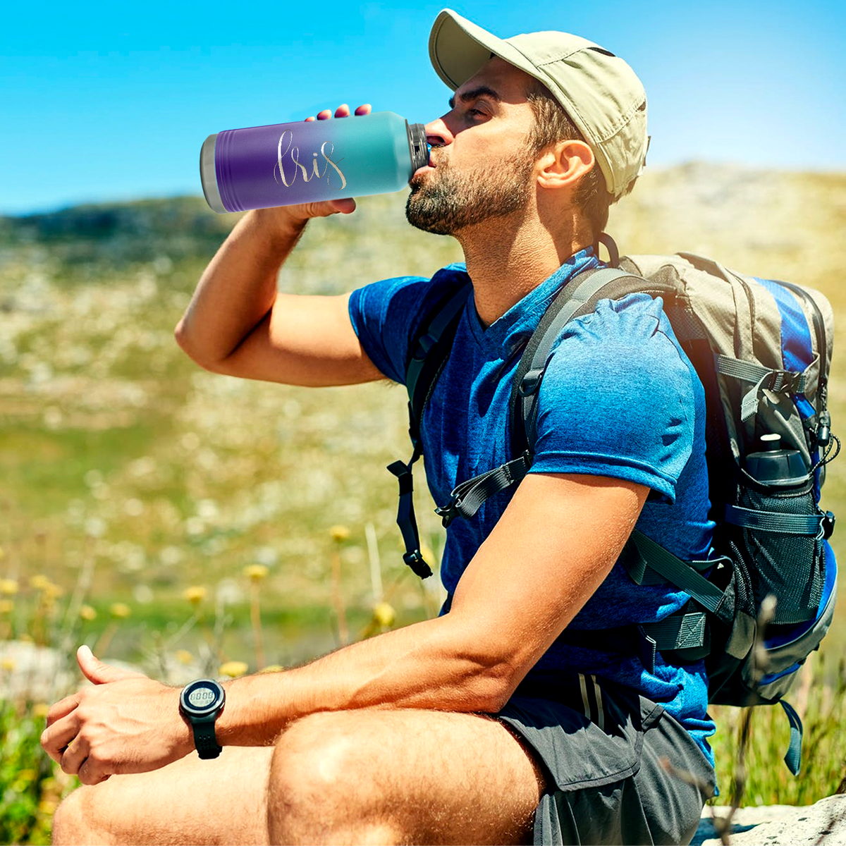 Cuptify Personalized Laser Engraved on Mermaid Ombre Sports Bottle