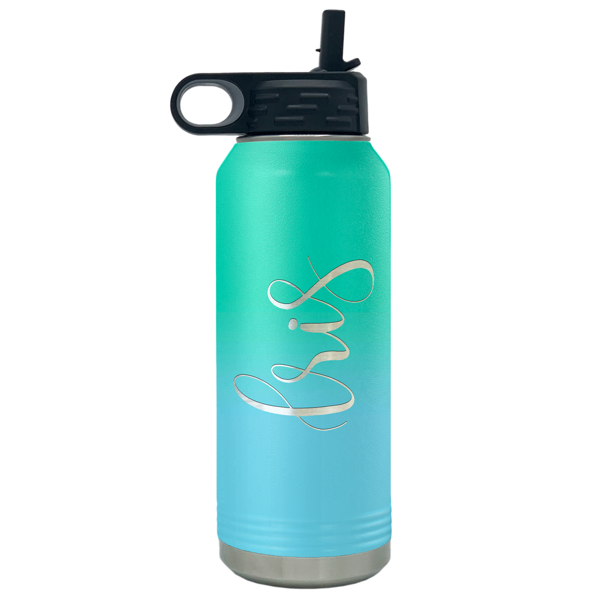Cuptify Personalized Laser Engraved on Mint Blue Ombre Sports Bottle