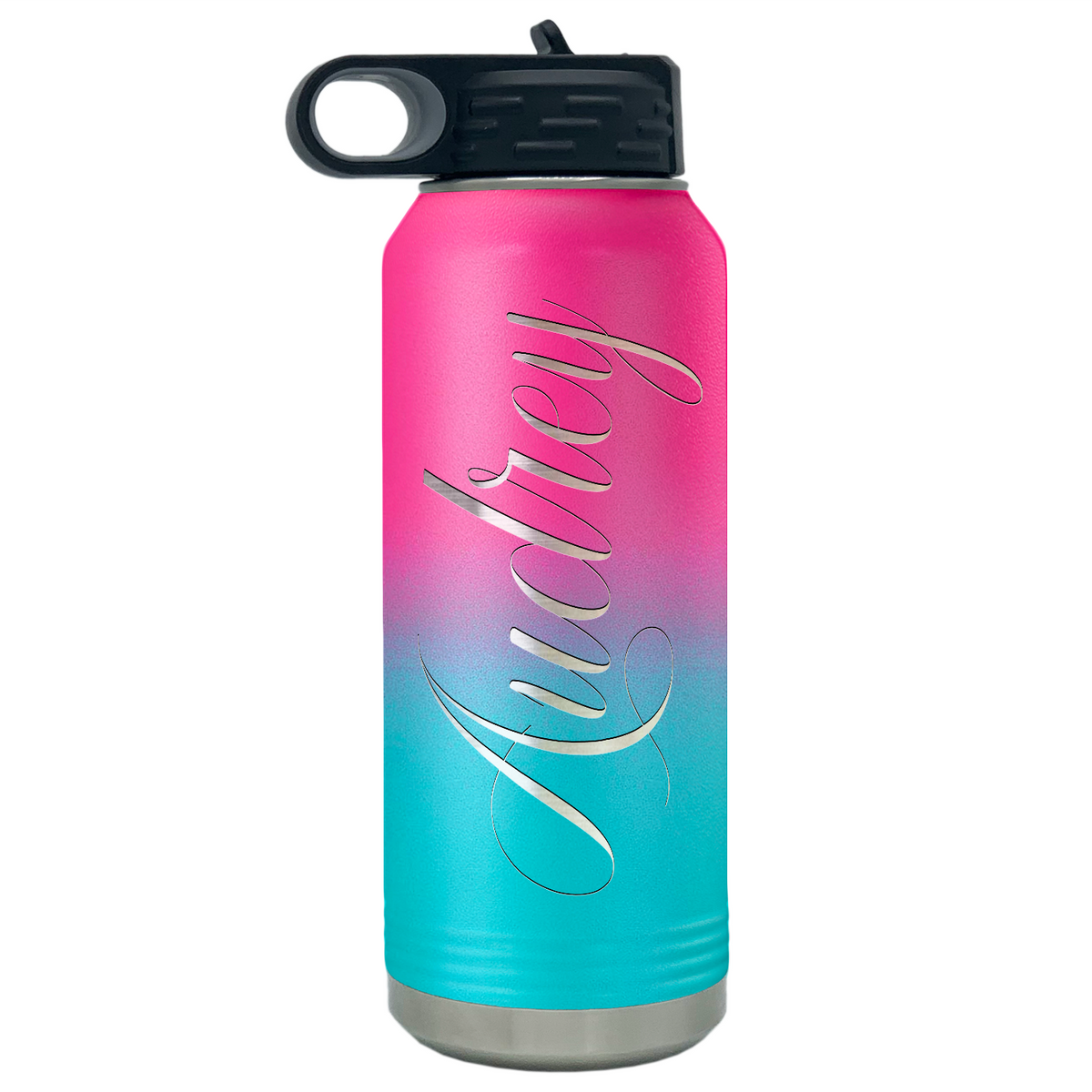 Cuptify Personalized Laser Engraved on Pink Blue Ombre Sports Bottle