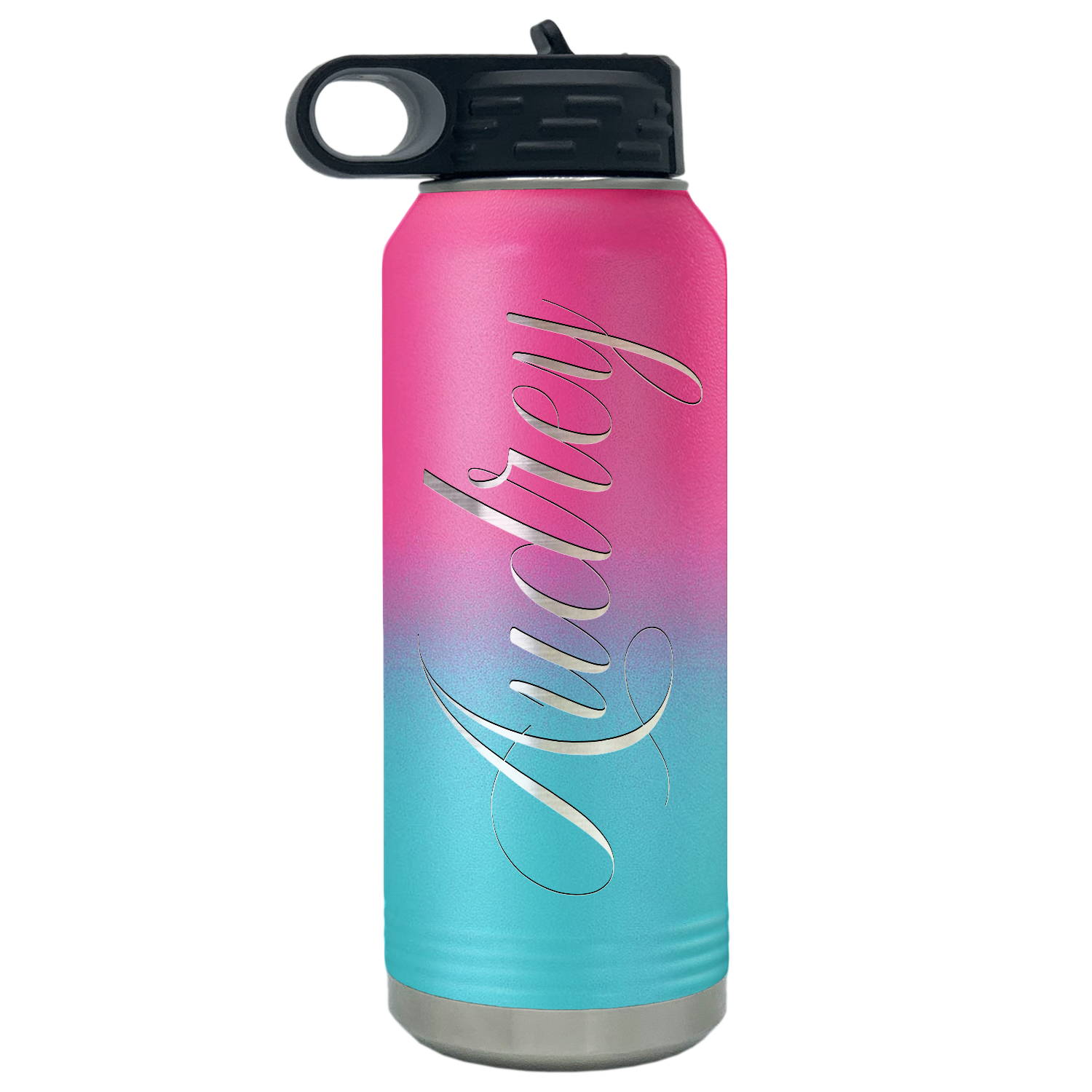 Cuptify Personalized Laser Engraved on Pink Blue Ombre Sports Bottle