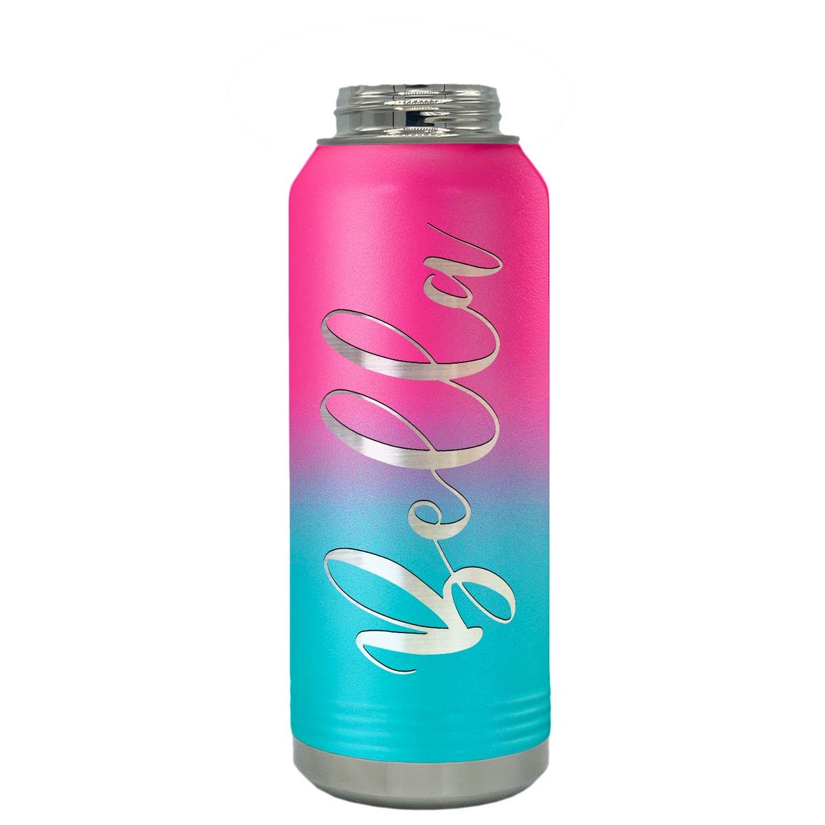 Cuptify Personalized Laser Engraved on Pink Blue Ombre Sports Bottle