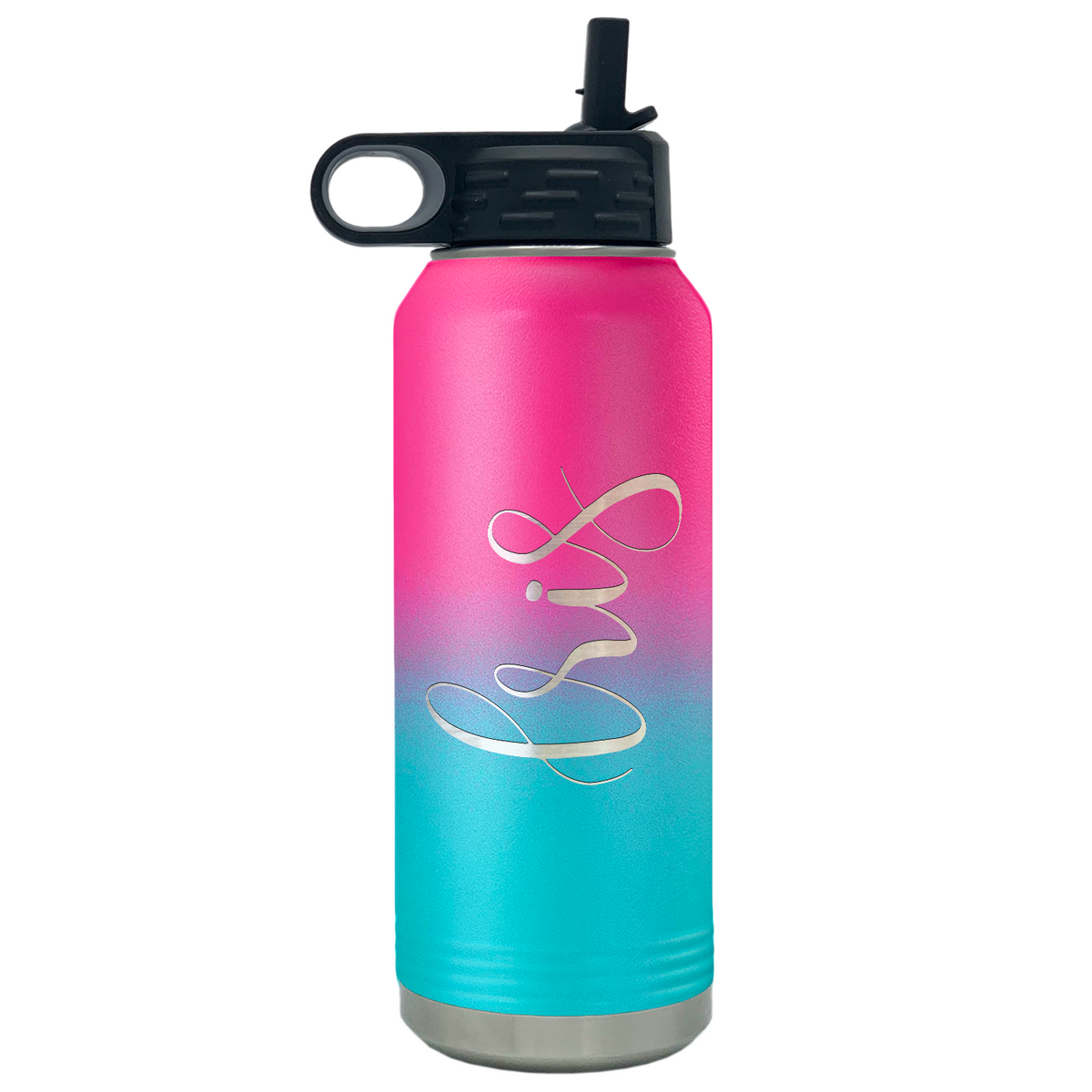 Cuptify Personalized Laser Engraved on Pink Blue Ombre Sports Bottle
