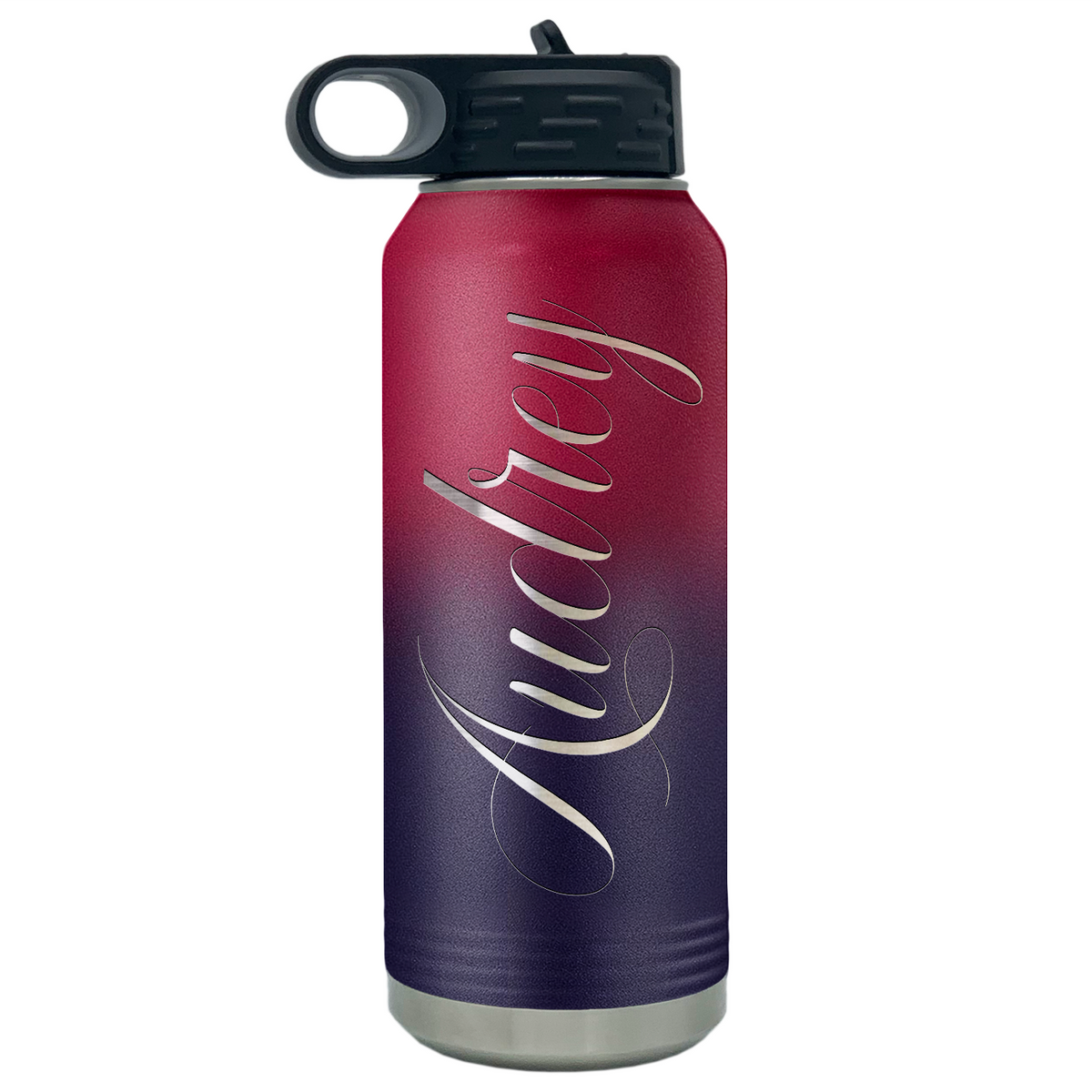 Cuptify Personalized Laser Engraved on Red Navy Blue Ombre Sports Bottle