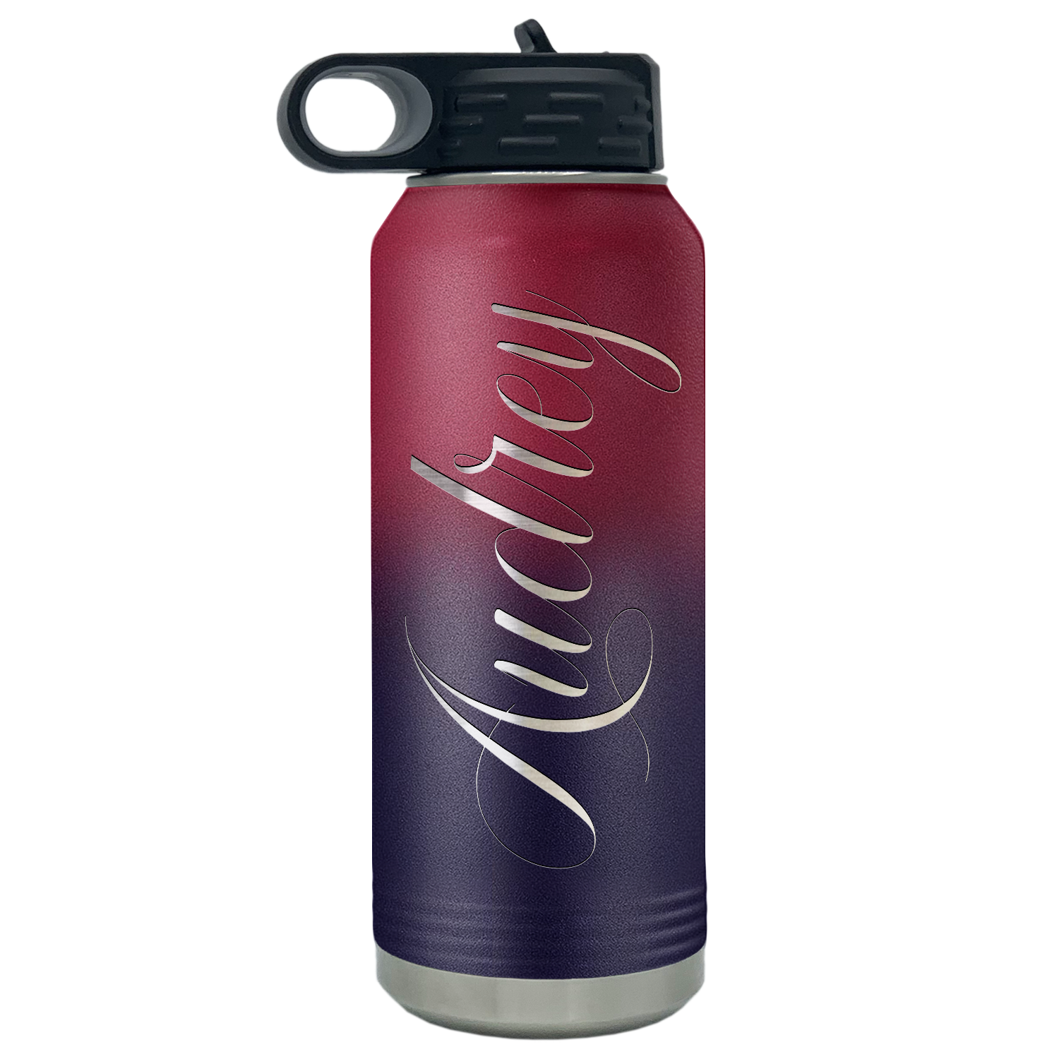 Cuptify Personalized Laser Engraved on Red Navy Blue Ombre Sports Bottle