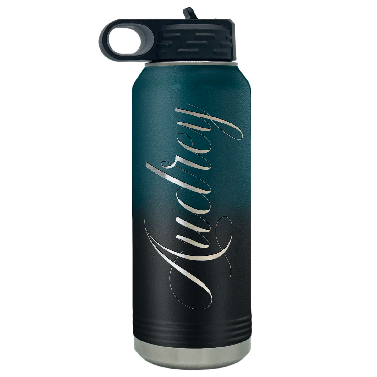 Cuptify Personalized Laser Engraved on Teal Black Ombre Sports Bottle