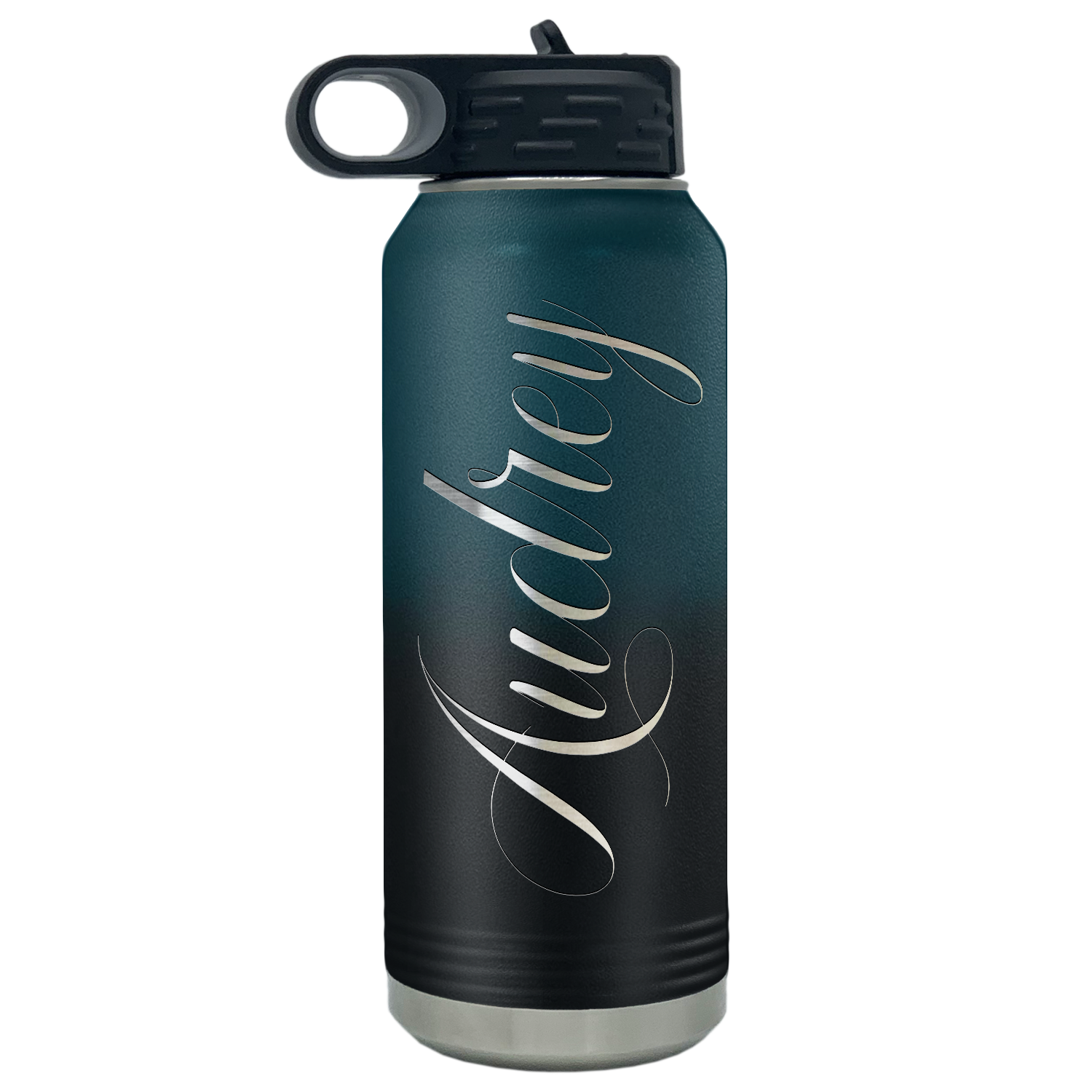 Cuptify Personalized Laser Engraved on Teal Black Ombre Sports Bottle