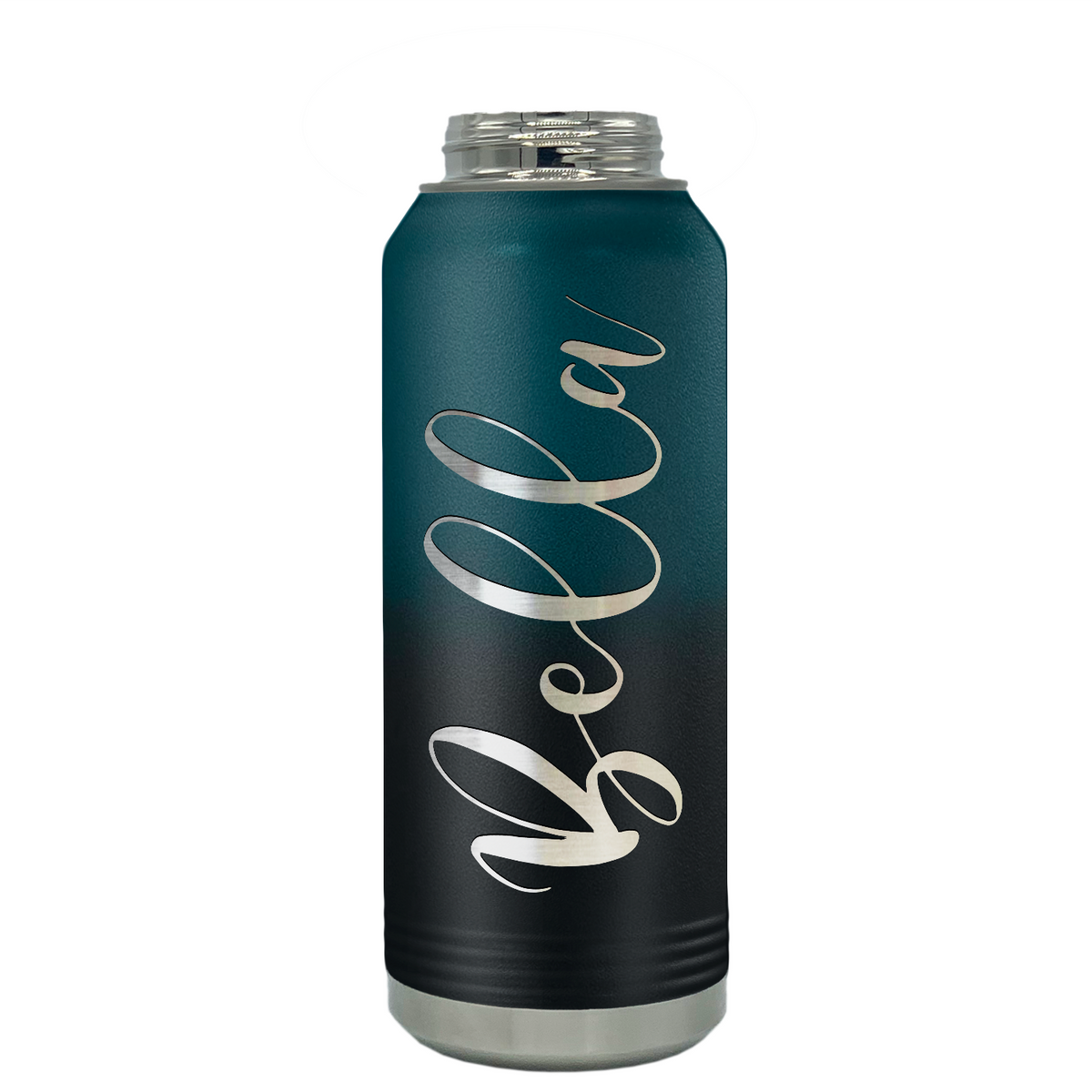 Cuptify Personalized Laser Engraved on Teal Black Ombre Sports Bottle