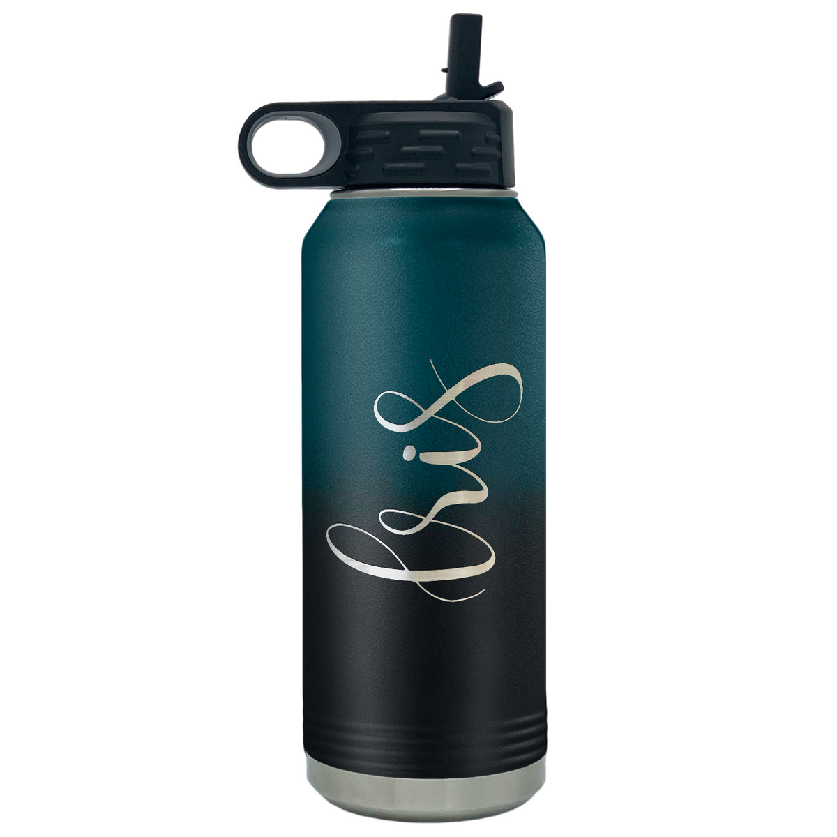 Cuptify Personalized Laser Engraved on Teal Black Ombre Sports Bottle