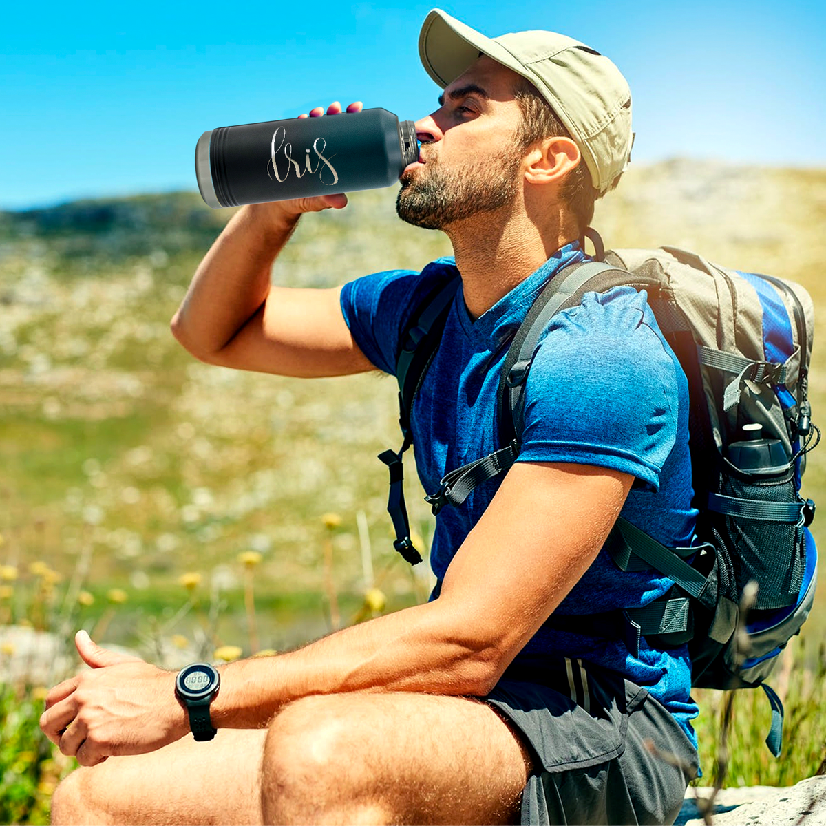 Cuptify Personalized Laser Engraved on Teal Black Ombre Sports Bottle