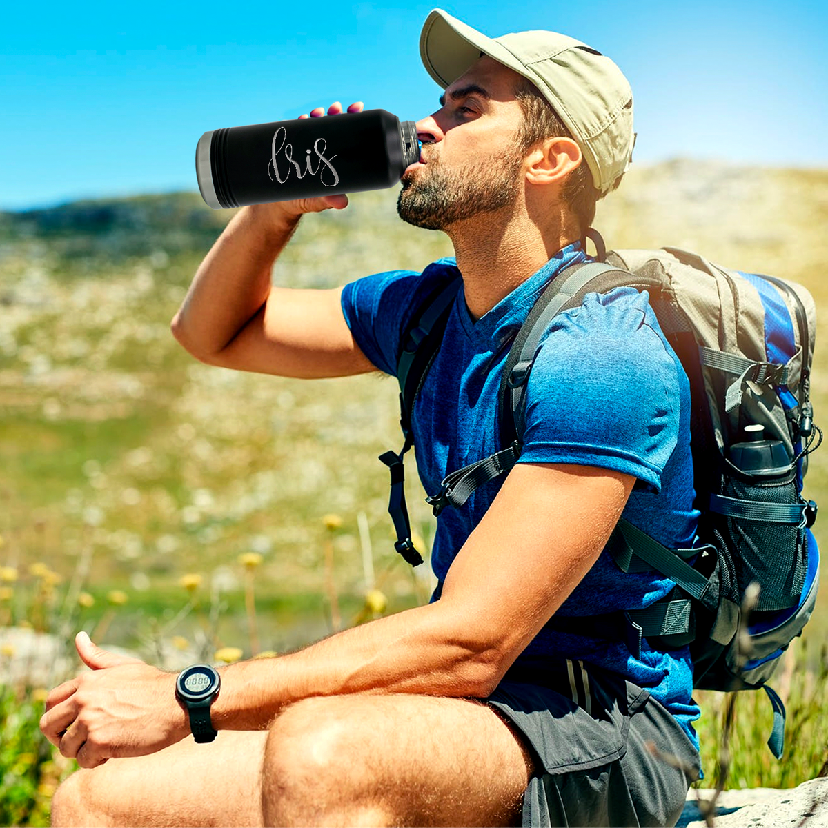 Cuptify Personalized Laser Engraved on Black Sports Bottle