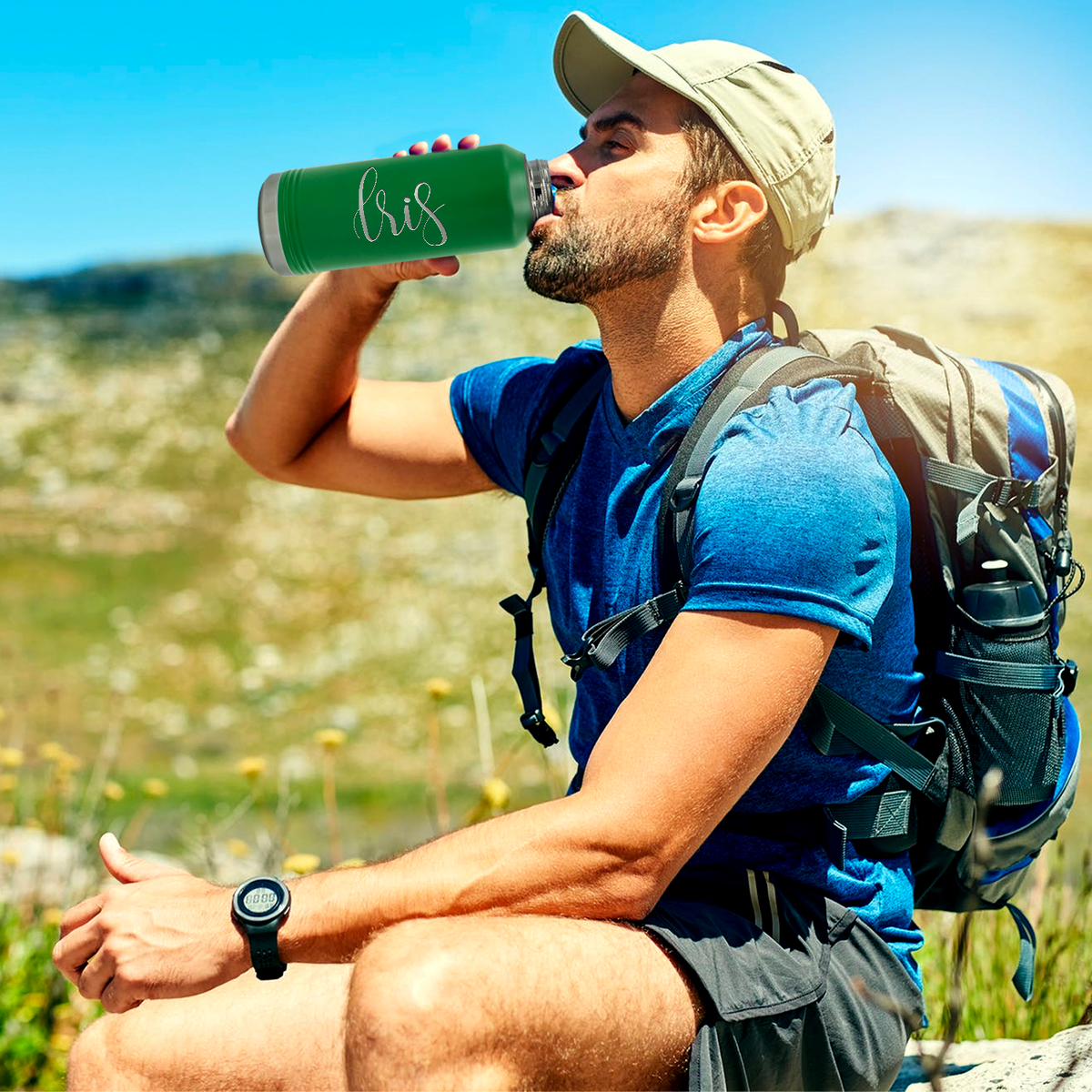 Cuptify Personalized Laser Engraved on Green Sports Bottle