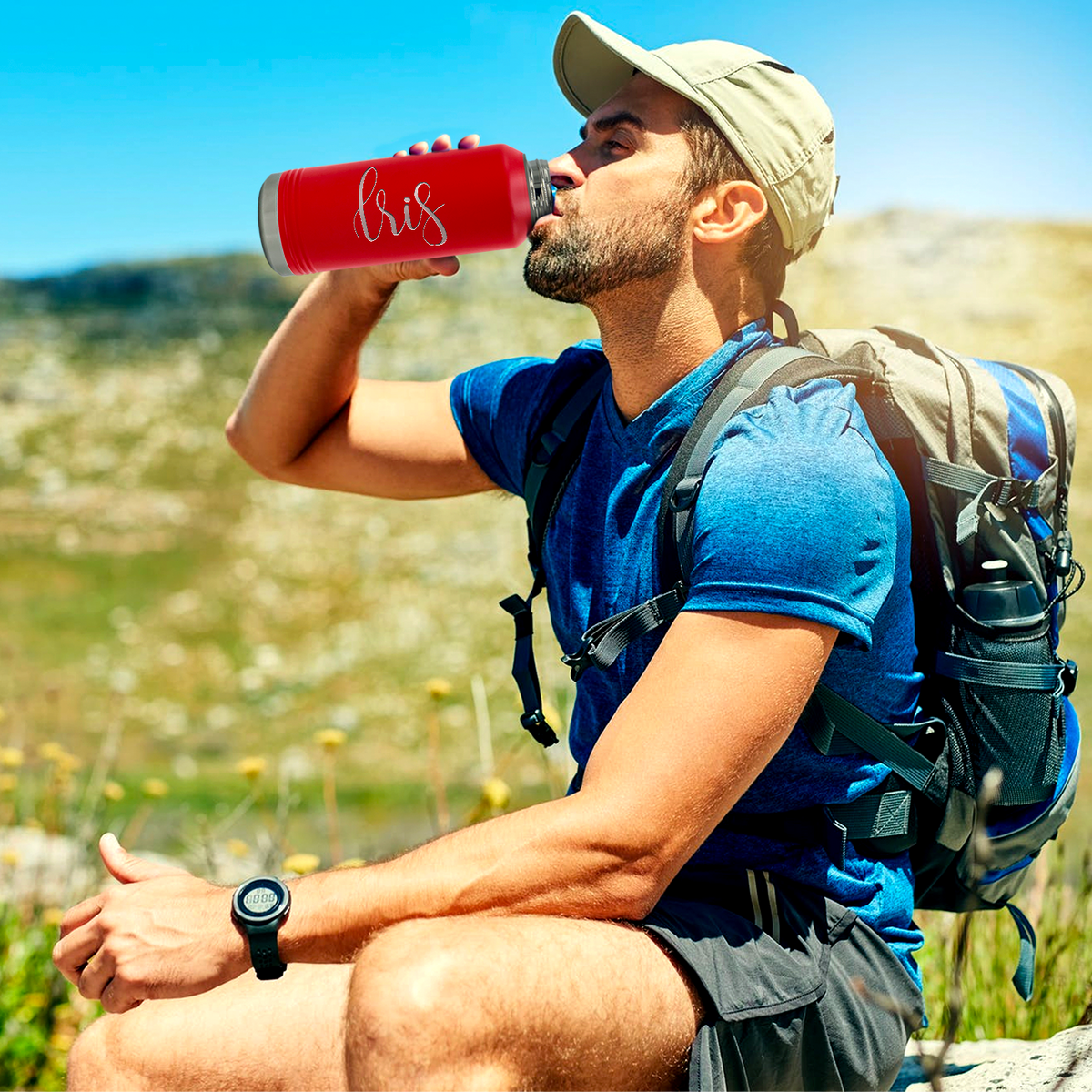 Cuptify Personalized Laser Engraved on Red Sports Bottle