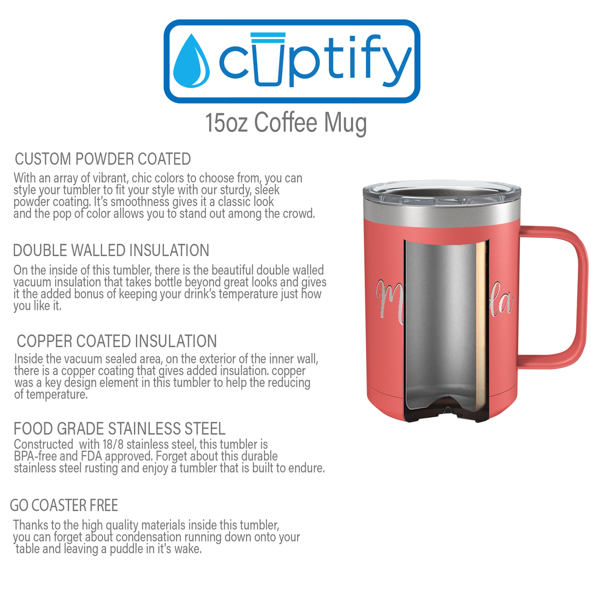 Cuptify Personalized Engraved 15 oz Stainless Steel Coffee Mug - Guava
