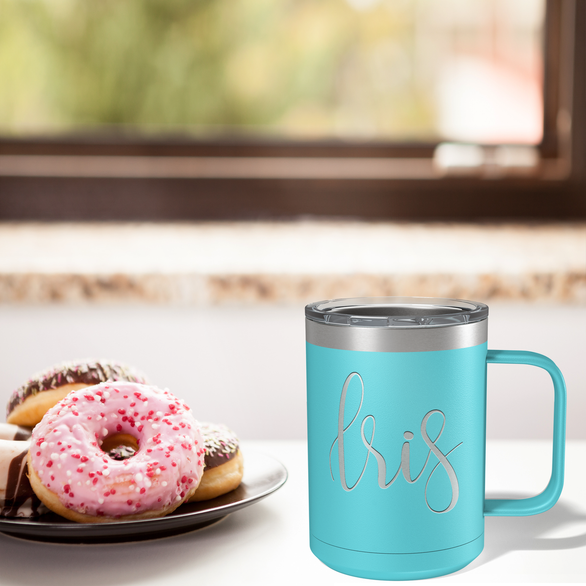 Cuptify Personalized Engraved 15 oz Stainless Steel Coffee Mug - Lite Blue