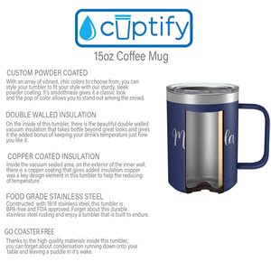 Cuptify Personalized Engraved 15 oz Stainless Steel Coffee Mug - Navy Blue