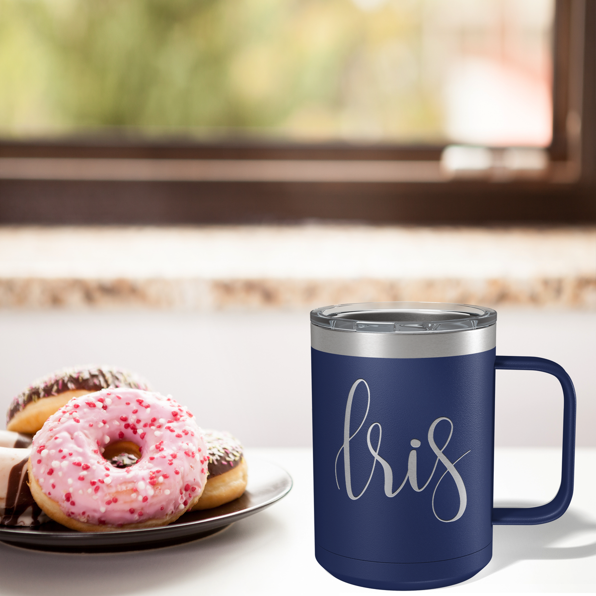 Cuptify Personalized Engraved 15 oz Stainless Steel Coffee Mug - Navy Blue