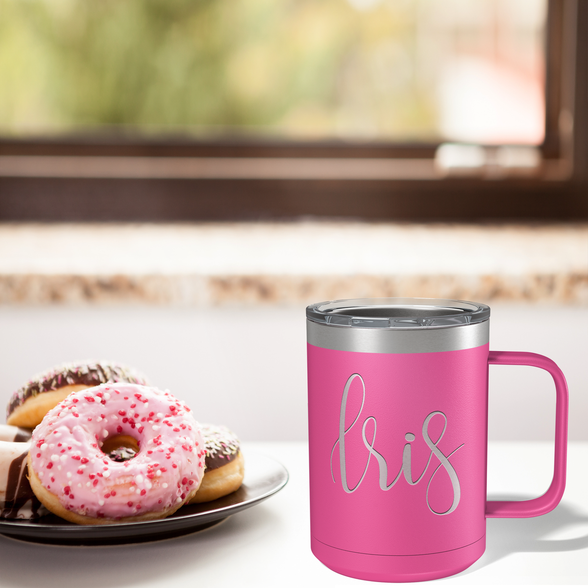 Cuptify Personalized Engraved 15 oz Stainless Steel Coffee Mug - Pink