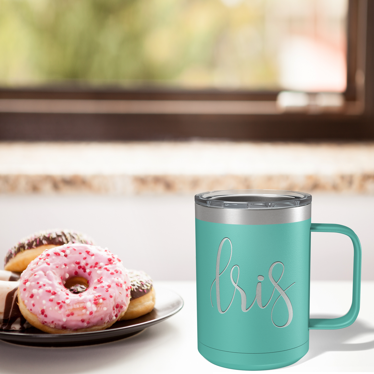 Cuptify Personalized Engraved 15 oz Stainless Steel Coffee Mug - Seafoam
