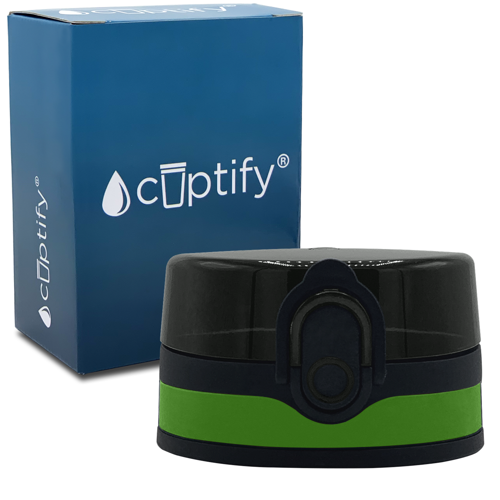 Black with Green Ban Flip Top Lid for 32oz Sports Water Bottles
