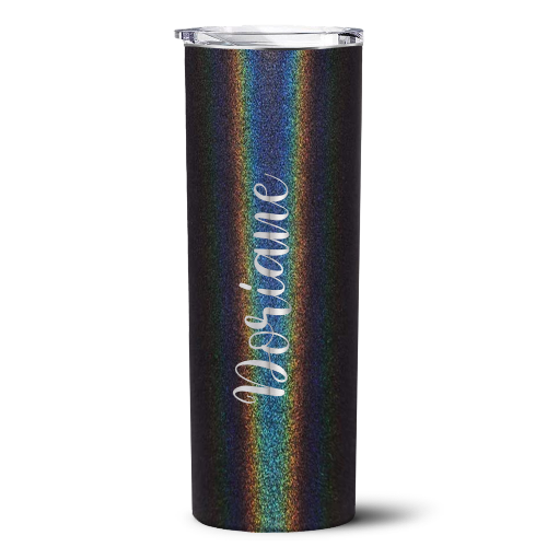 Personalized Black Glitter Skinny Engraved Tumbler