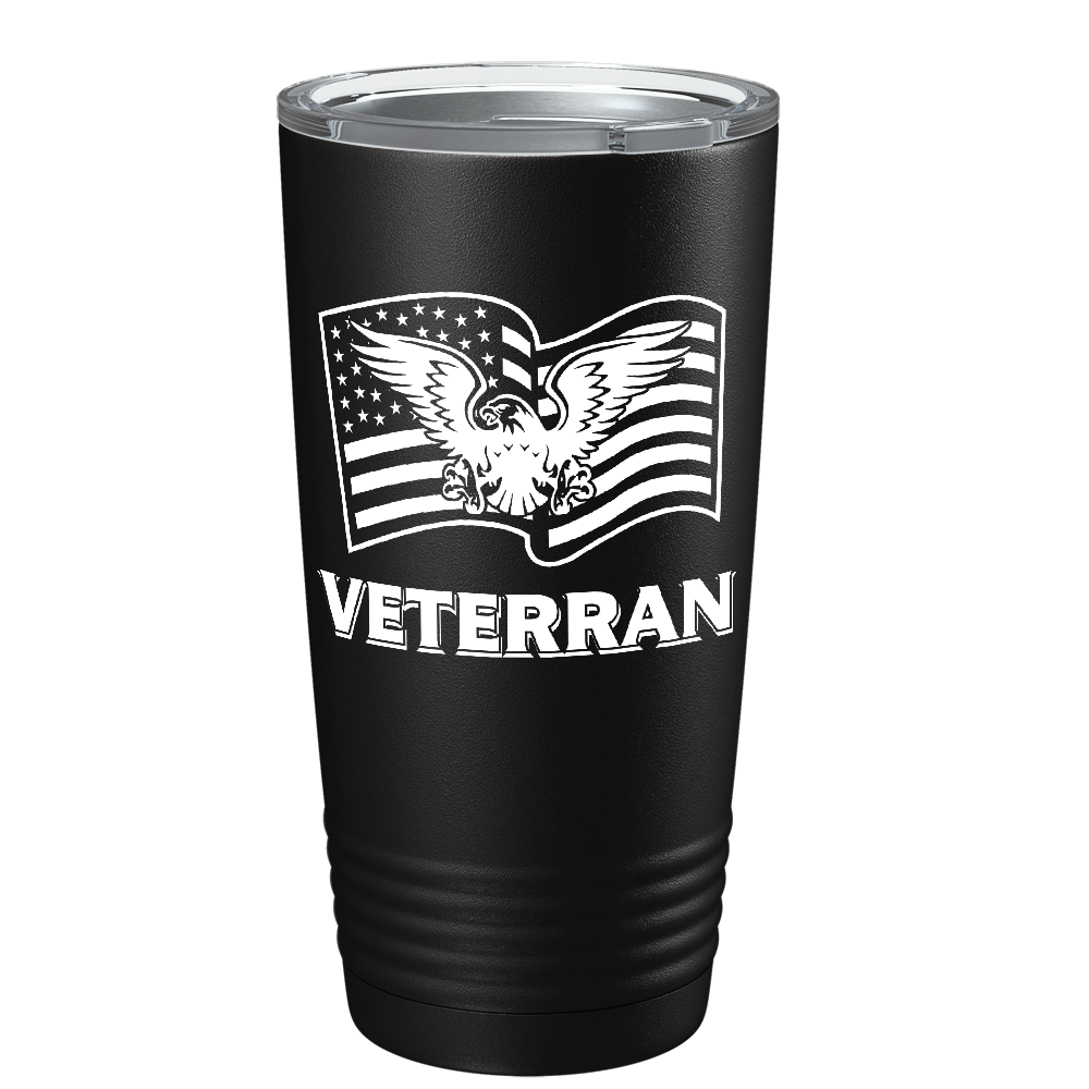 American Eagle on Flag on Black 20 oz Stainless Steel Tumbler