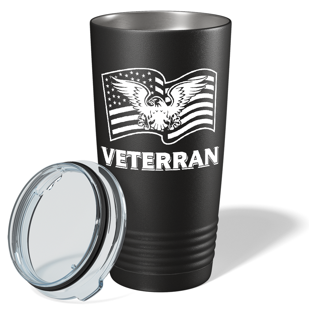 American Eagle on Flag on Black 20 oz Stainless Steel Tumbler