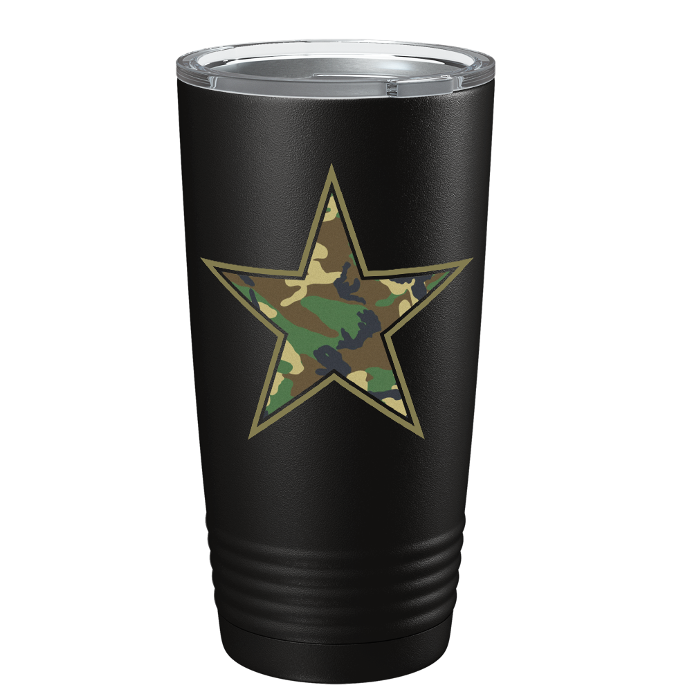 Camo Print Star on Black 20 oz Stainless Steel Tumbler