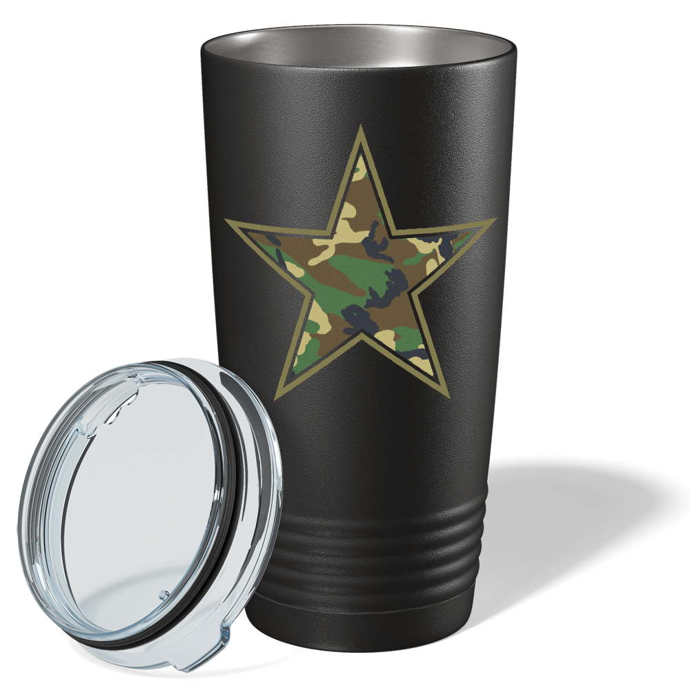 Camo Print Star on Black 20 oz Stainless Steel Tumbler