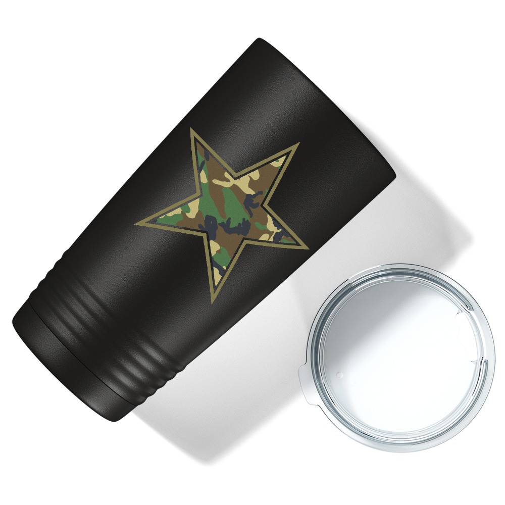 Camo Print Star on Black 20 oz Stainless Steel Tumbler