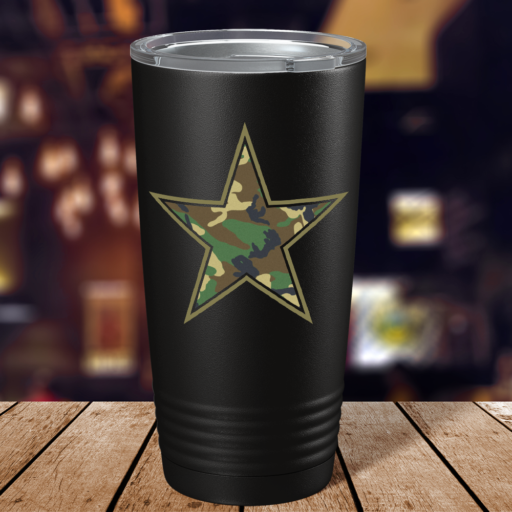 Camo Print Star on Black 20 oz Stainless Steel Tumbler