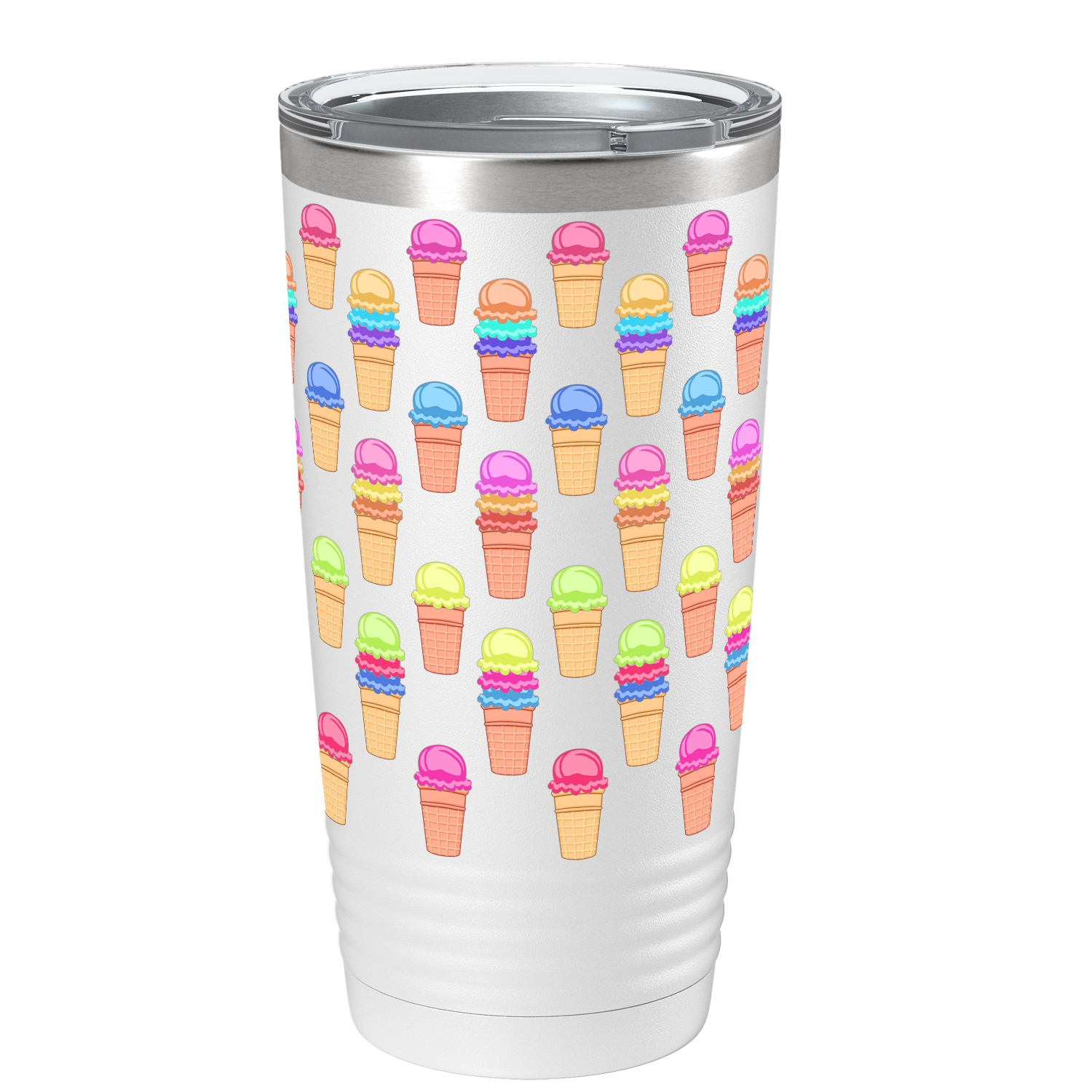 Colorful Ice Cream Cones on White Wrap 20 oz 20oz Tumbler