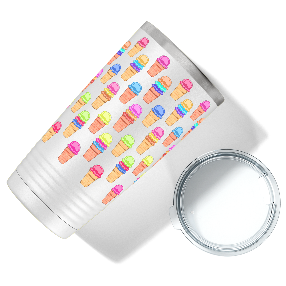 Colorful Ice Cream Cones on White Wrap 20 oz 20oz Tumbler