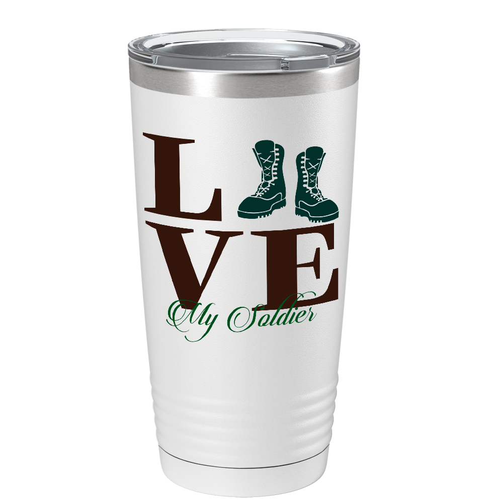 Army Love on White 20 oz Stainless Steel Tumbler