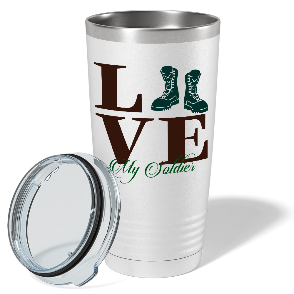 Army Love on White 20 oz Stainless Steel Tumbler
