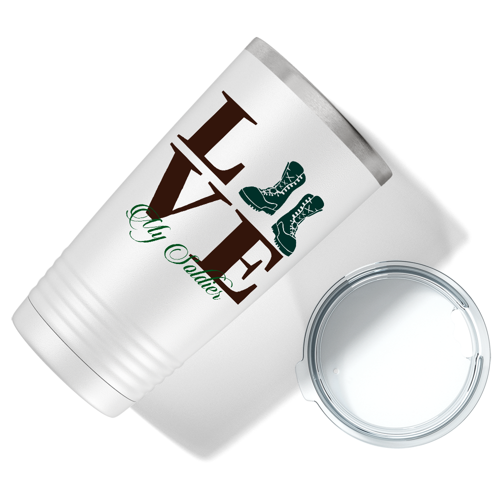 Army Love on White 20 oz Stainless Steel Tumbler