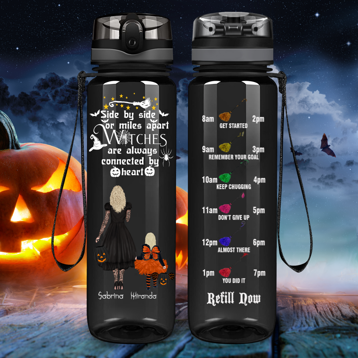 Personalized Halloween Mother Daughter Witches Forever32 oz Black Tracker Water Bottle