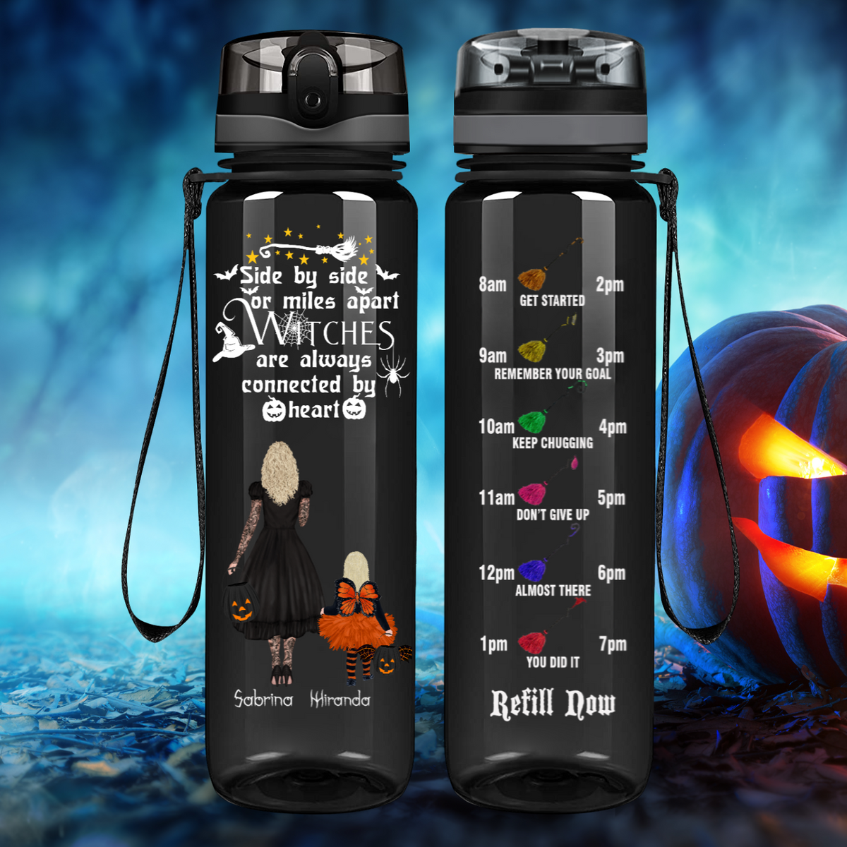 Personalized Halloween Mother Daughter Witches Forever32 oz Black Tracker Water Bottle